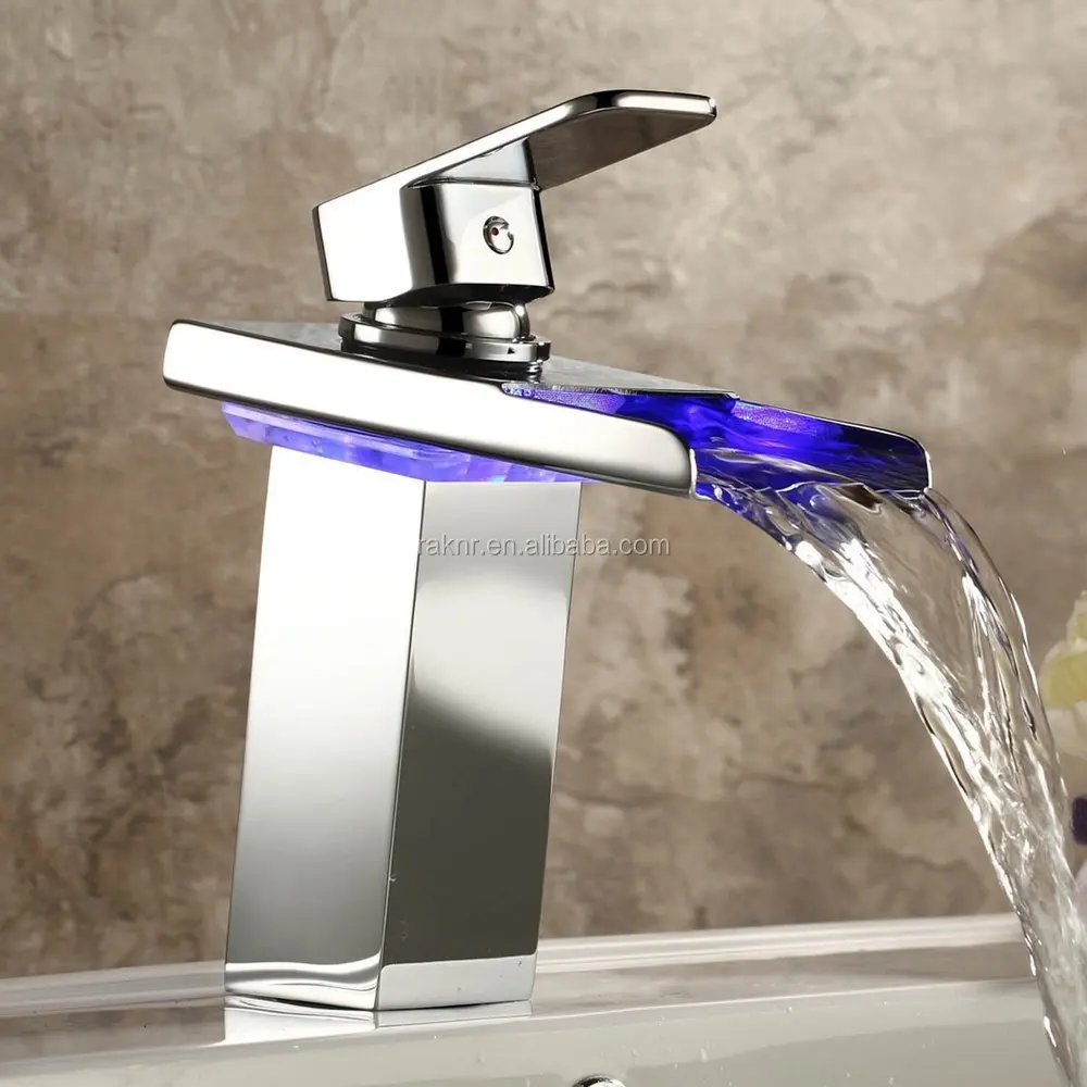 Waterfall Bathroom Sink Faucet Mixer Tap Led Color Changing Faucet