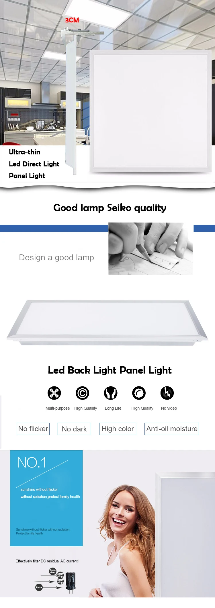 Ultra-thin Concealed Square 300*1200 600x600 45W 48W Ceiling Led Flat Panel Light