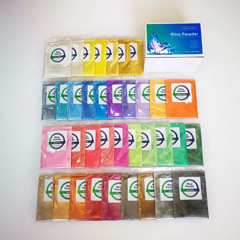 
36 colors mica pearl pigment powder set for slime, epoxy resin art, bath bomb, soap making, candle, eye shadow, nails, lipstick 