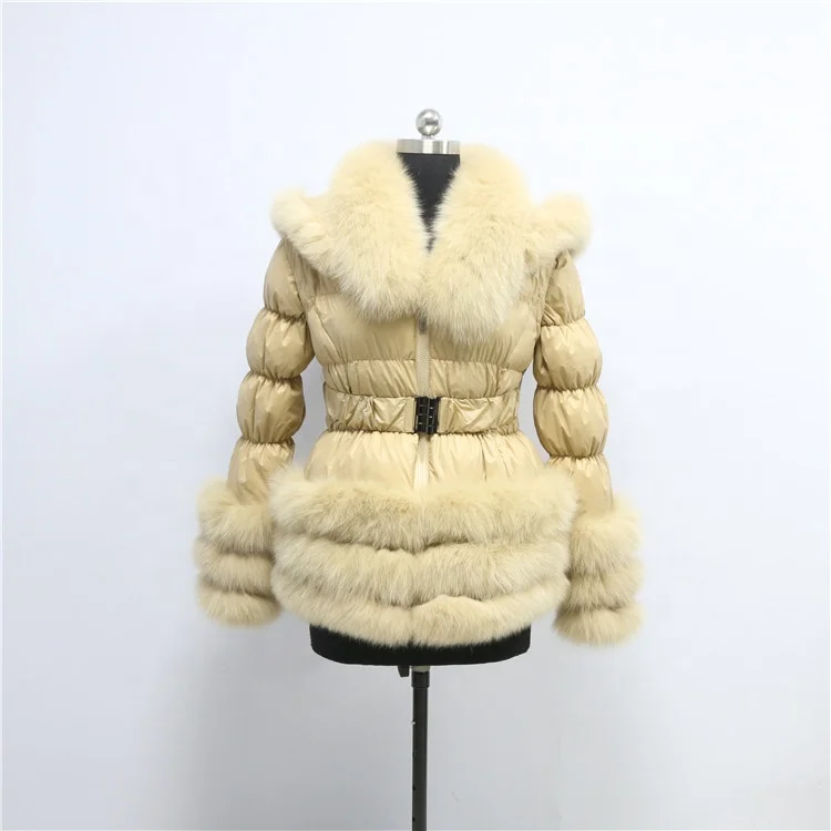 

Top Selling Women Winter Real Fox Fur Hood Down Winter Jacket Coat, Customized color