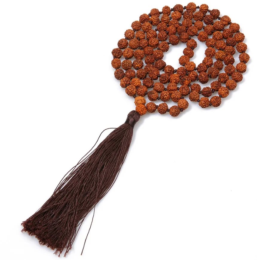 

mens high end handmade 108 prayer pure buddhist rudraksha mala beads necklace with tassel pendant, Multi