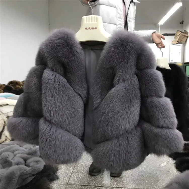 Luxury Russian Fluffy Real Fox Fur Coats For Ladies White Blue Fox Fur ...
