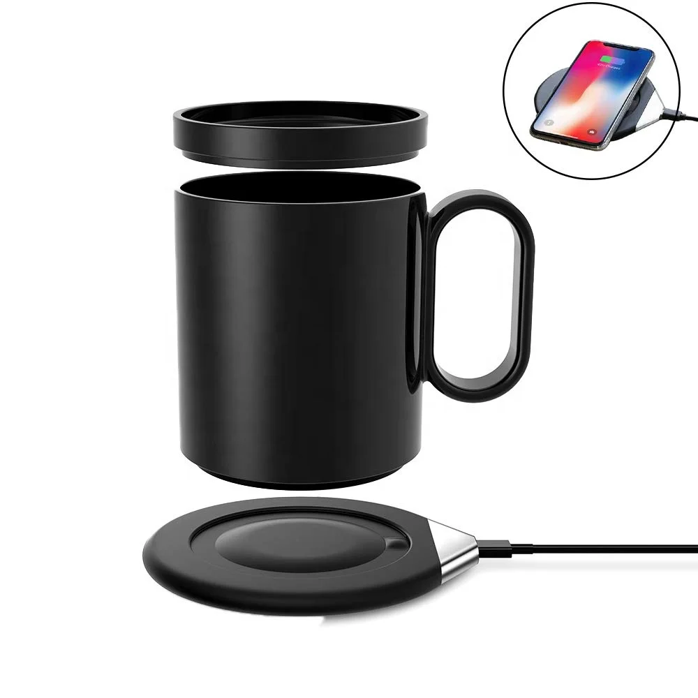 

New promotions multifunction cup warmer with QI Wireless Charger,desktop coffee mug warmer constant heated for home and office, Black or white