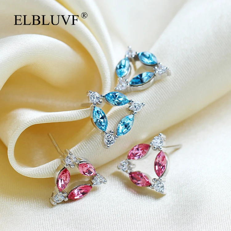 

ELBLUVF 925 Sterling Silver Womens Blue Triangle CZ Stud Earrings Jewelry For Gift