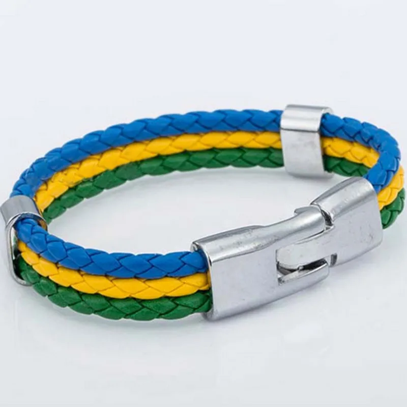 

3 Strands World Cup National Football Team Sports Nigeria Argentina Brazil Tourist Souvenirs PU Leather Flags Color Bracelet, 16 differnt colors for your choosing