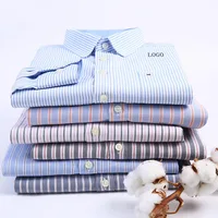 

hot selling custom logo Oxford striped stand collar men's shirts with long sleeves