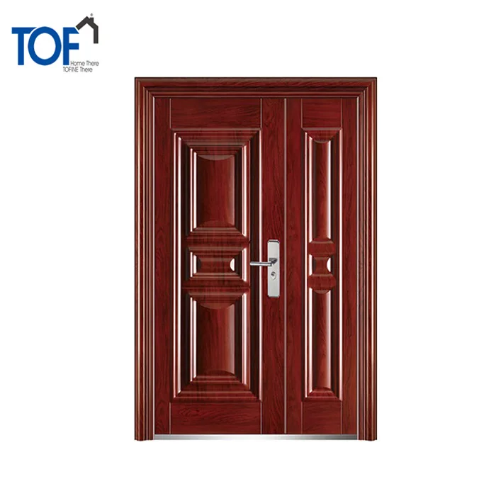 Villa Entrance Iron Door Steel Wooden Design Green Wood Lacquer Armored ...