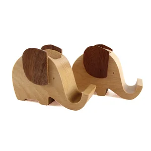 Maple Wood Elephant Design Pen Brush Phone Holder