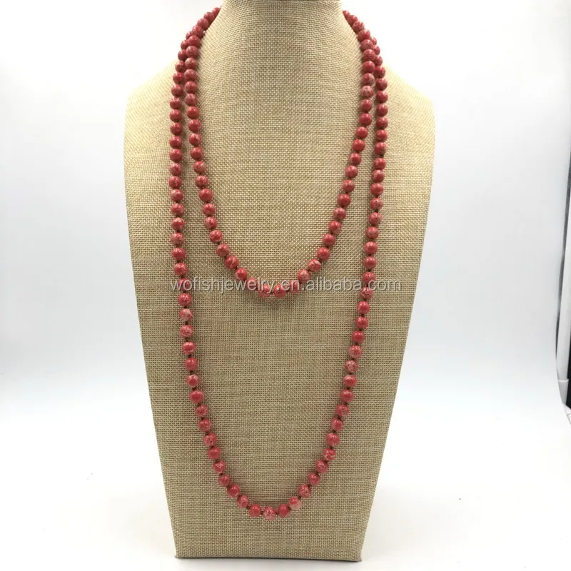 

DIY jewelry material knotted natural red coral stone bead necklace, Picture