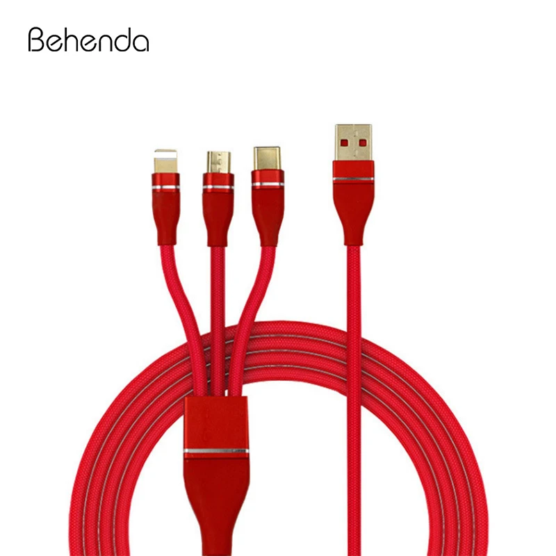 BEHENDA Multi 3 in 1 USB Charging Cable Charger Cord 1M 3in1 USB Cable for iPhone Micro Type C port