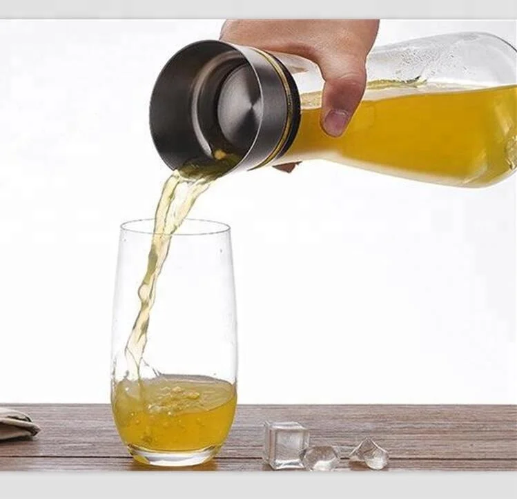 Glas Water Karaf Met Deksel En Beschermende Giet Drip Uitloop 1l