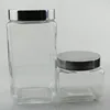 Cheap500ml clear square glass honey food jar with black lid wholesale