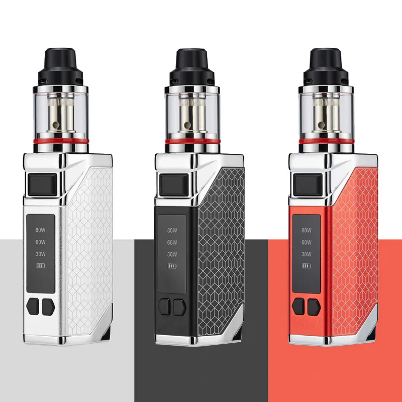 

2019 new arrivals BOX starter kit ecig box mod 80w smoke vape custom logo vapor kit, Black;red;silver