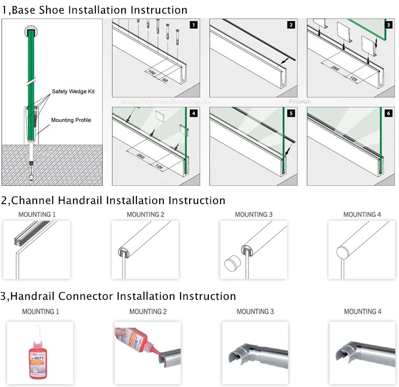 Aluminum U Base Channel shoe Glass Balustrade railing 