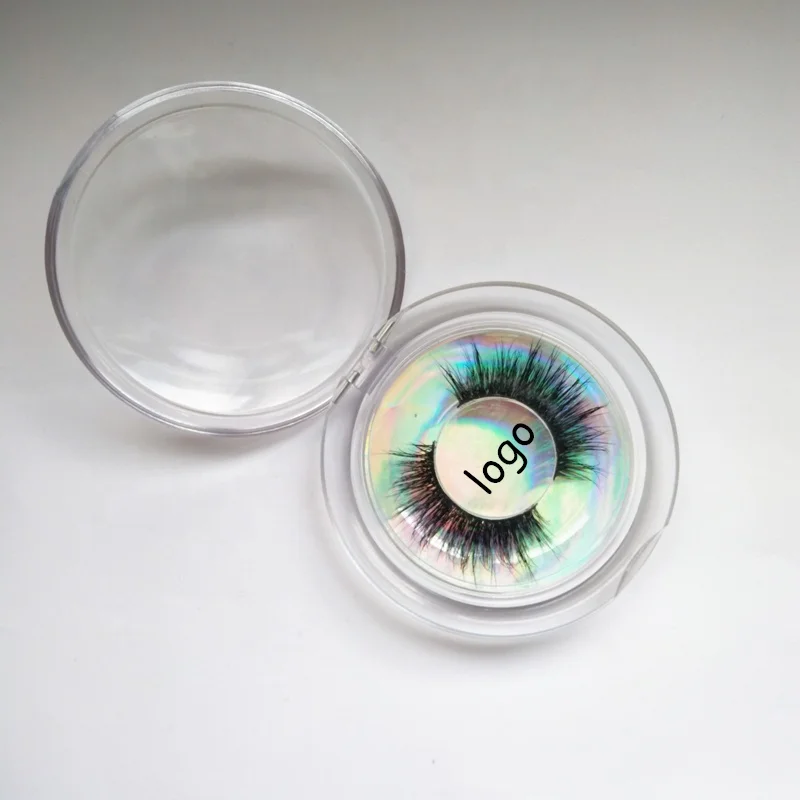

eyelash vendor cheap private label mink lashes packaging plastic round eyelash box and custom circle lashes case, Glitter inside