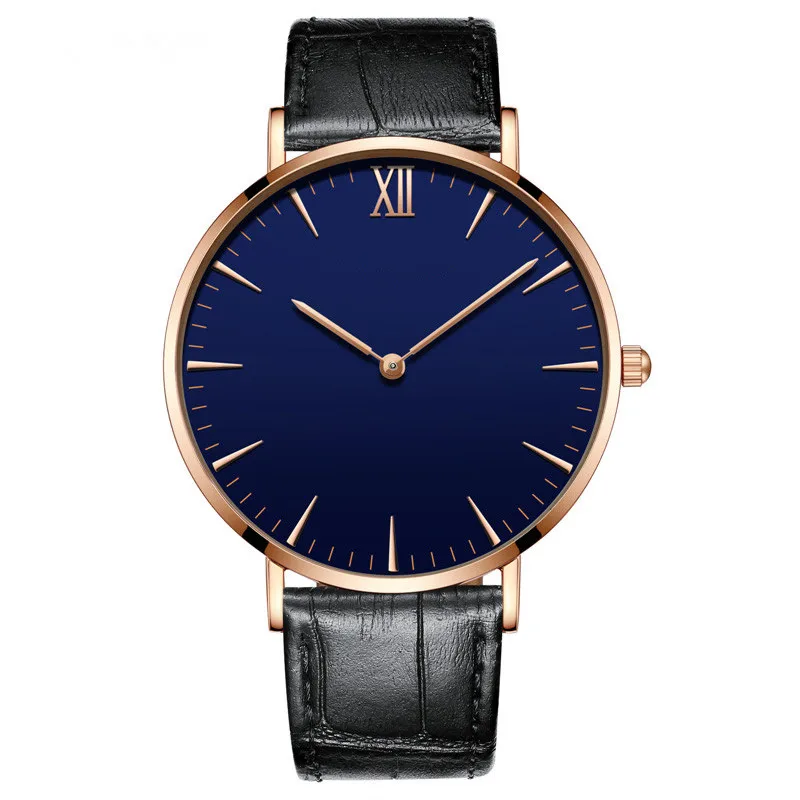 

Men and Women Genuine Leather Strap Simple Watch with UFO Ultrathin Case thickness, Black