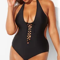 

Brazilian fat women solid swimsuit plus size sexy one piece swimwear