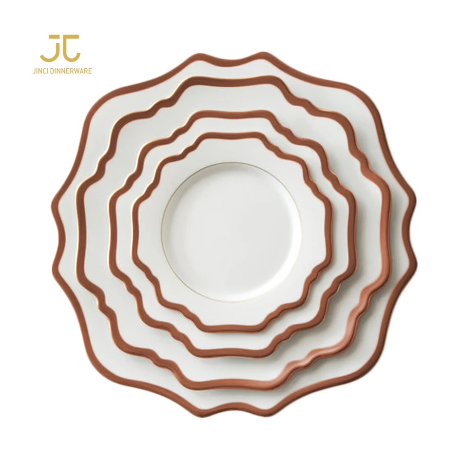 JC elegant crockery charger plates wedding decoration sunflower rose gold dinnerware sets
