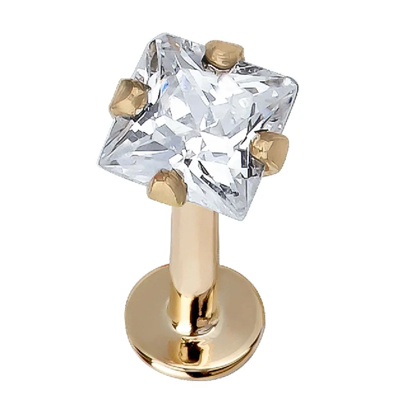 14k Gold Clear Gem Crystal Jeweled Labret Studs Piercing Jewelry Buy