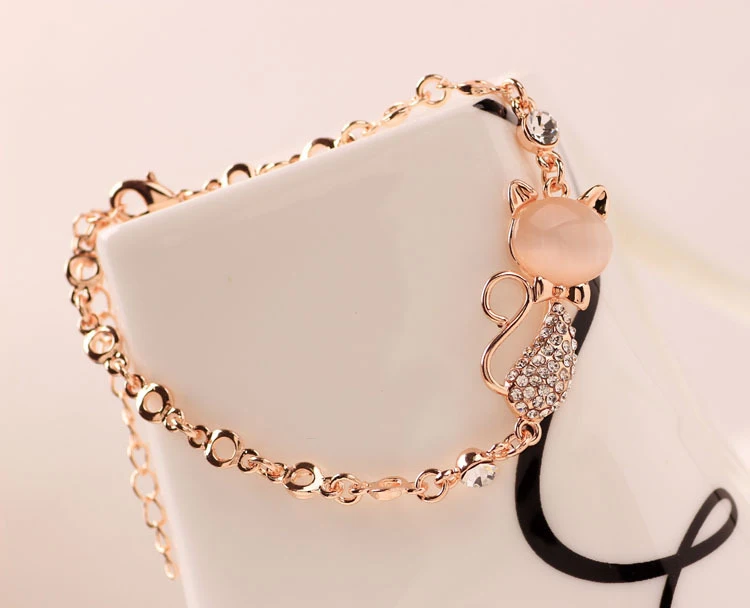 

Hot Trendy Jewelry Rose Gold Cute Zircon Cat Bracelets Charms Bracelets Bangle for Women Children Girl DIY Jewelry Gifts