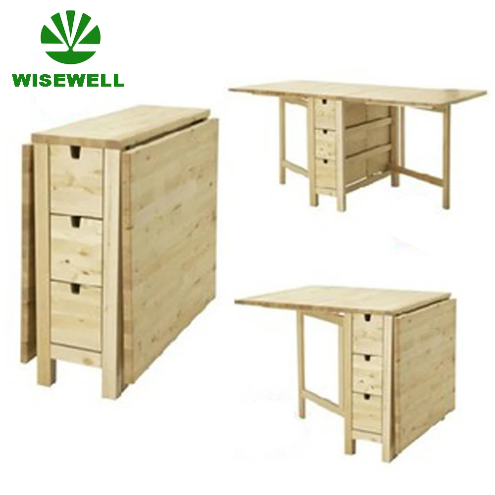 W-T-830 solid birch wood gateleg dining folding extendable table