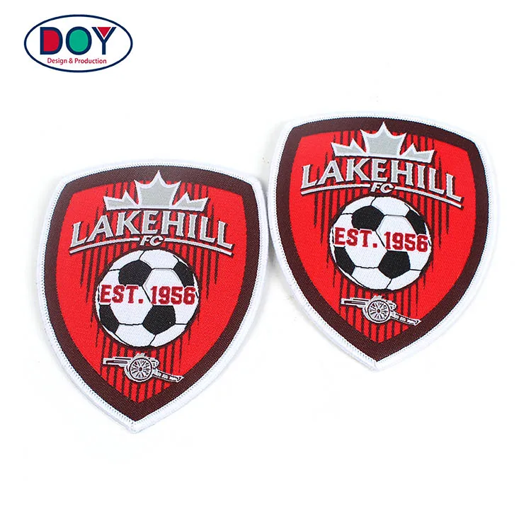Badges Maker Iron On Custom Football Club Name Logo Soccer Jersey Woven Crest Patches For