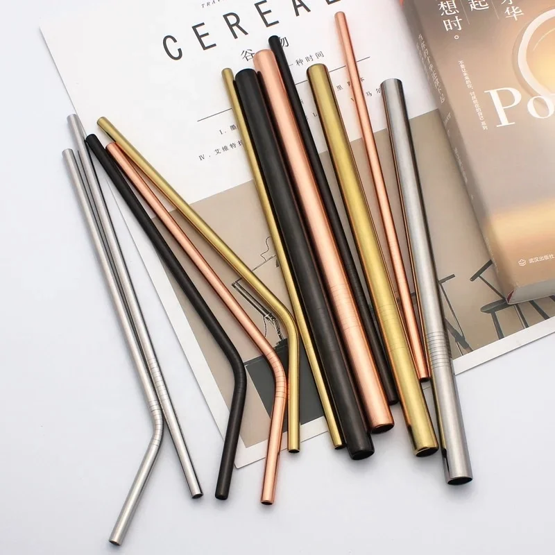 

Wholesale Reusable Rose Gold Logo Print Drinking Straws, Silver;black;rose gold;gold;rainbow;purple;blue;etc.