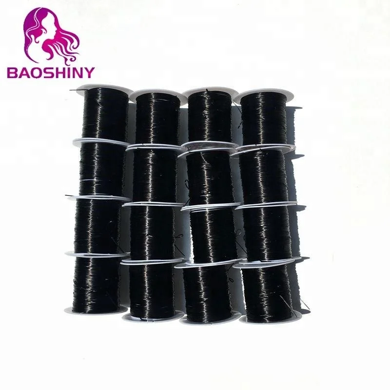 

Black Flat Black Line Nylon Rubber Stretchy Cord For Hair Extension Elastic Thread 9meters per roll, Black and coffe