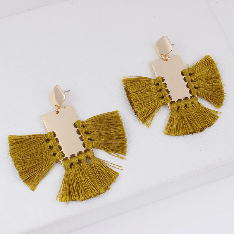 Newest Bohemian Style Geometric Bright Metal Statement Tassel Dangle Earrings Handmade Fashion Jewelry