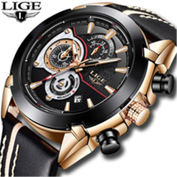 

LIGE 9863 Fashion Sports Chronograph Leather Mens Watches Top Brand Luxury Quartz Watch Men Casual Waterproof Watch, N/a