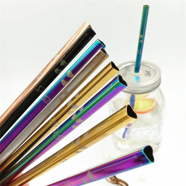 

2019 Amazon New Heart Shaped Stainless Steel Straw Reusable Drinking Straws Perfect Gift Print Logo, Silver;gold;rose gold;rainbow;black;purple