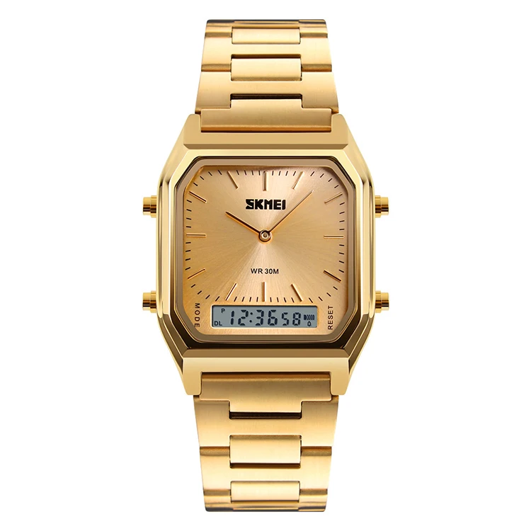 

Digital analog stainless steel band waterproof gold plated wrist watches skmei 1220, Gold/rose gold/blue/silver/black