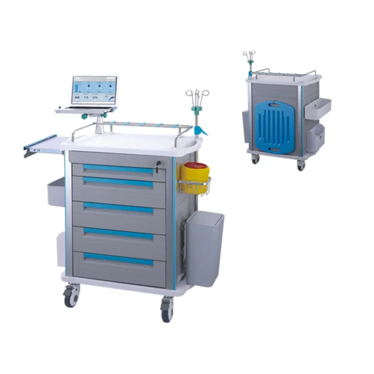 Mobile medical emergency ambulance crash trolley cart in hospital