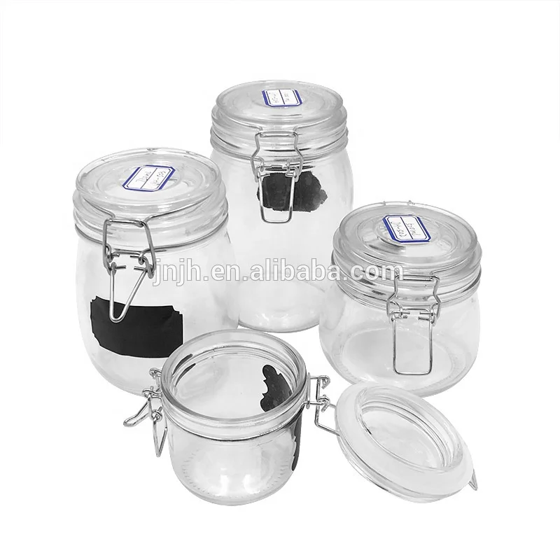 

Factory direct sale high quality round recycled glass jars glass jars with hinged lids swing top glass storage jar, Clear.