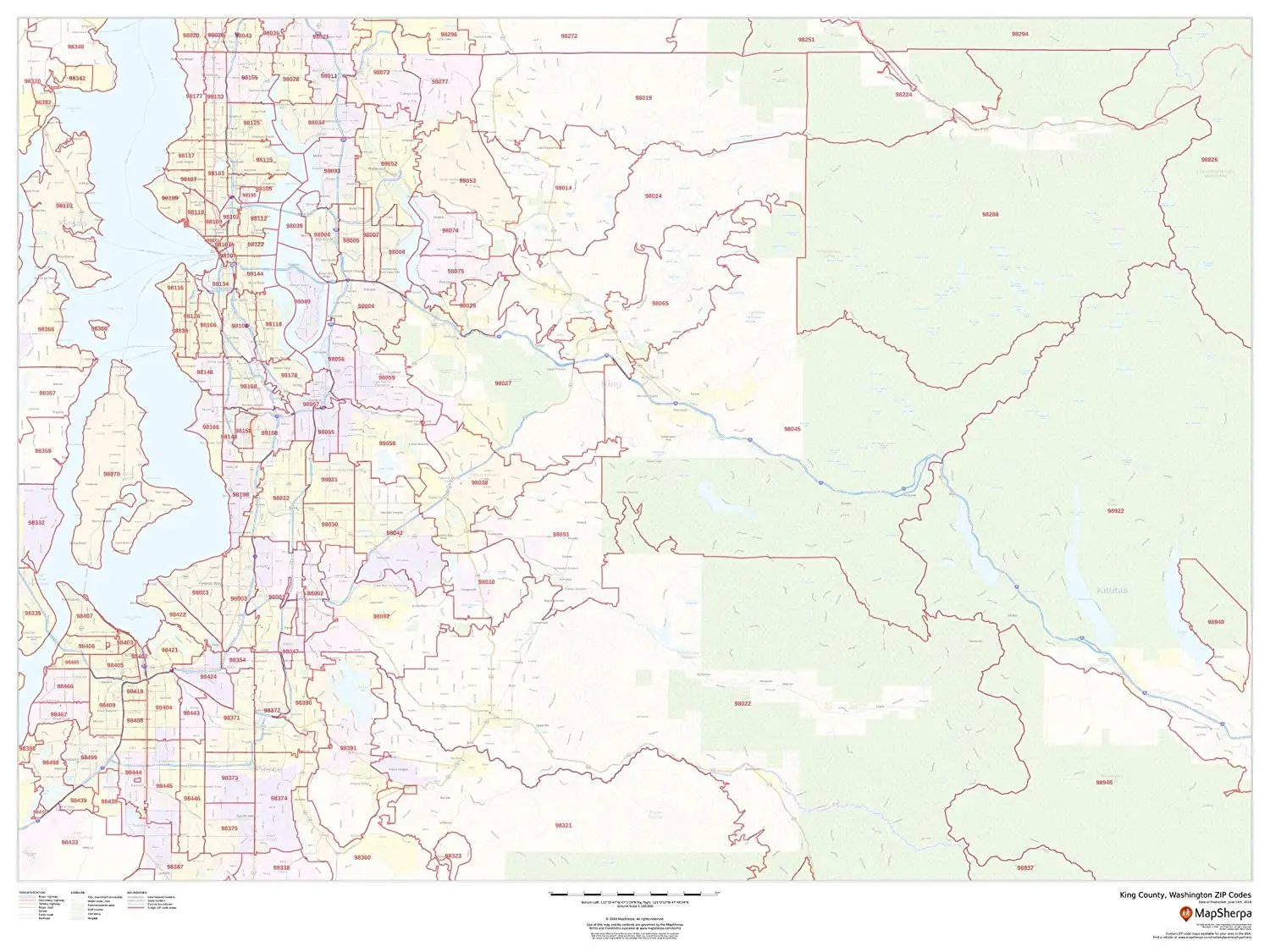Buy King County, Washington Zip Codes - 48" x 36" Laminated Wall Map in