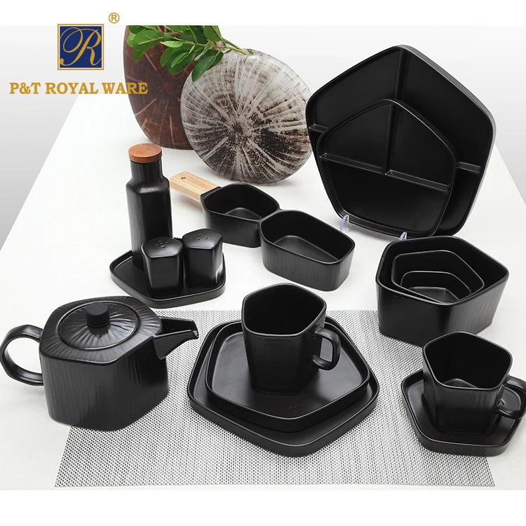 High quality promotional coffee tea sets black Color Glazed teapot and tea cups