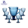 7pcs blue solid color glass jug with stemware set