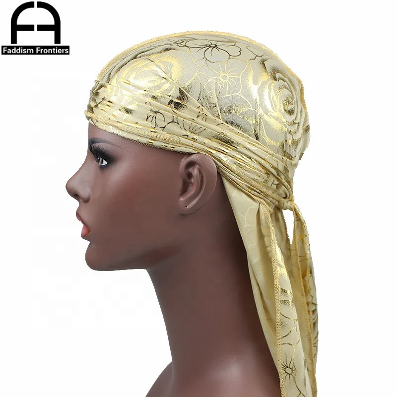 
Men Silk Durag Rose Print High Quality Silky Do Du Rags 