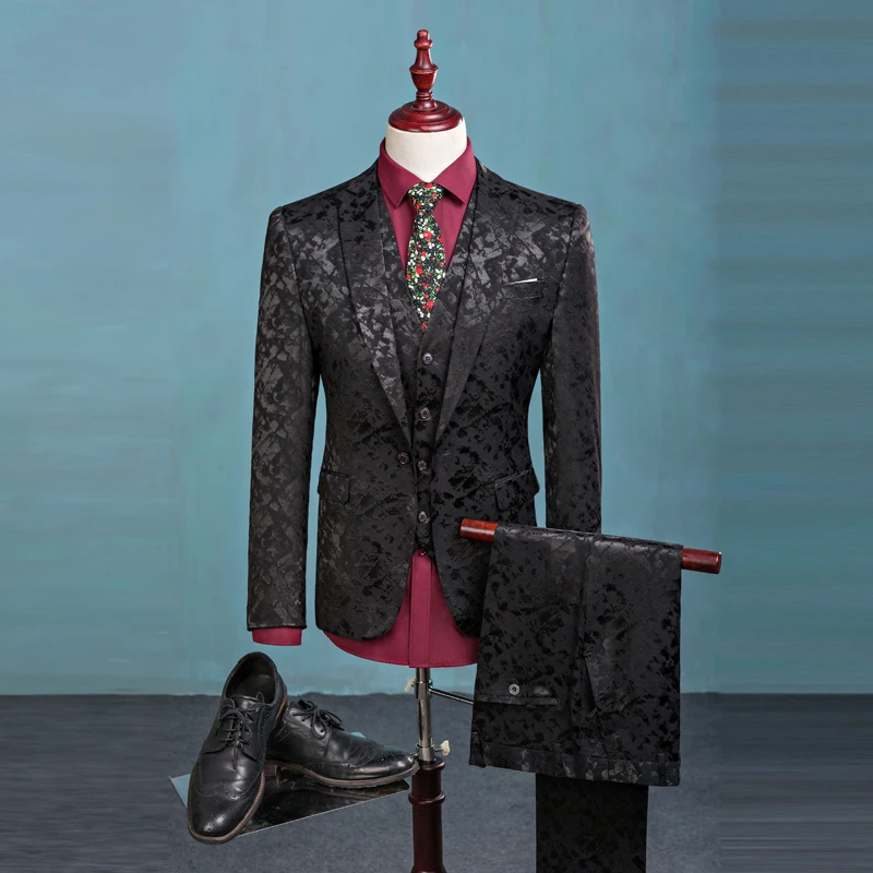 

WB162 (Blazer+Pants+Vest) Fashion Men's Suit Shine Patterns Luxury Casual Men Stage Clothing Vintage Mens Suits Wedding Groom, Per the request