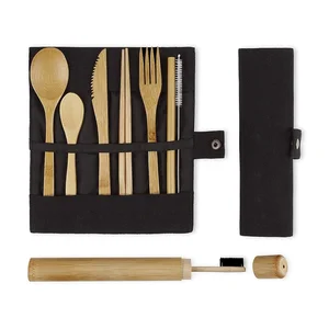 Image of Bamboo Cutlery including knife fork spoon travel set disposable material FDA