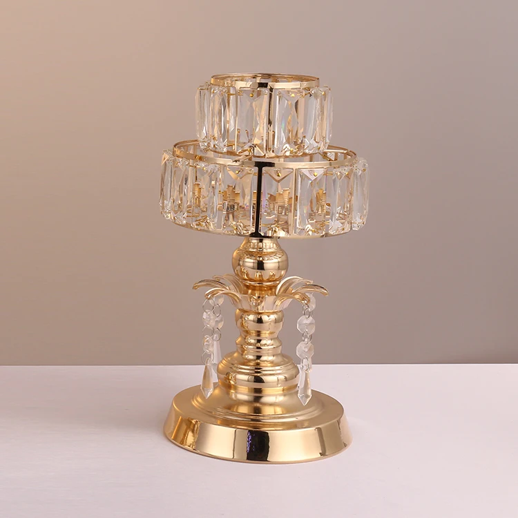 Wholesale Gold Double Crystal Candlestick For Wedding Table