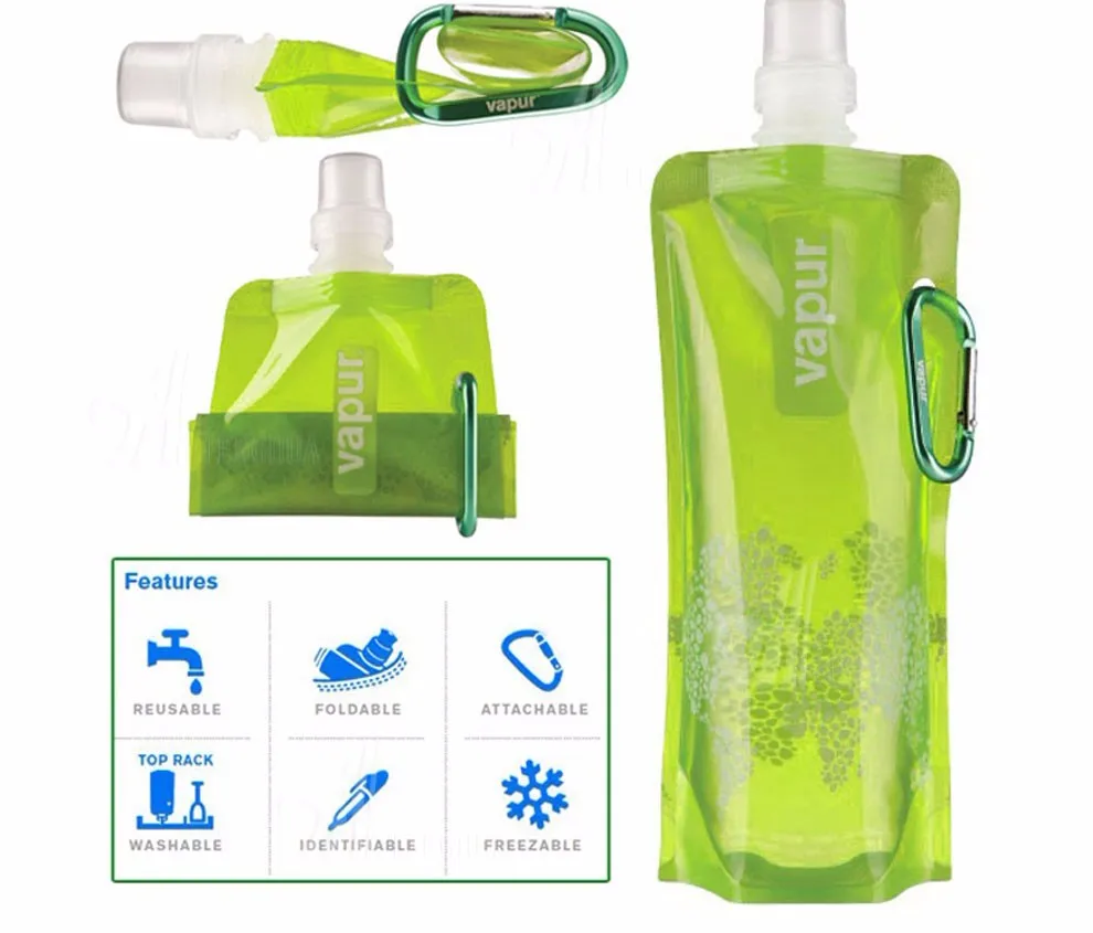 480ml Foldable Plastic Water Bottle , Drinking Water Bag