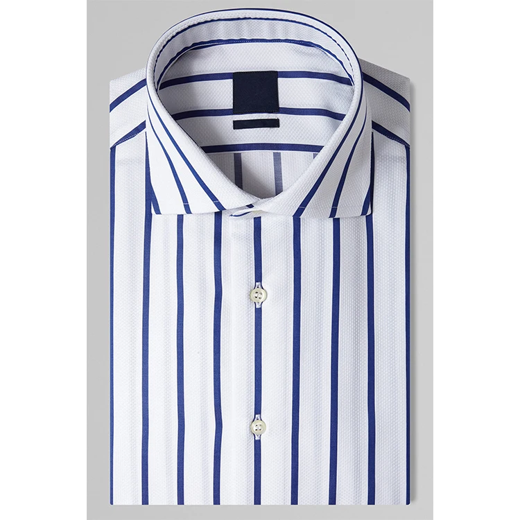 

in season popular slim business MTM Italian wide stripe white and blue long sleeve dress stripe shirt mens