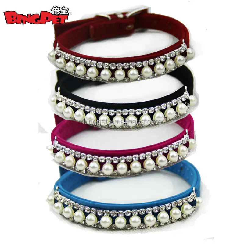 

Free Shipping Velvet Pearl Crystal Fashion Bling Dog Cat Collar