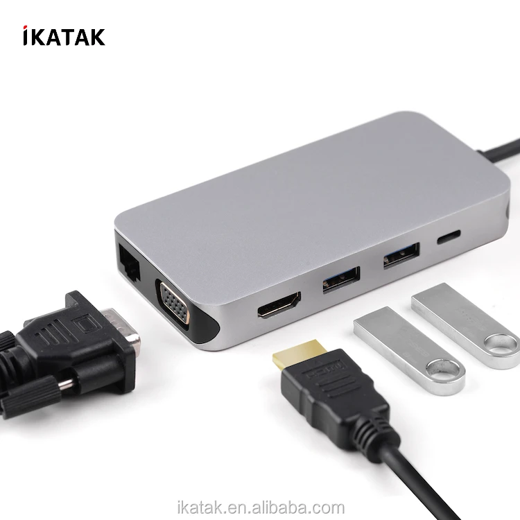 10 in 1 High Quality 4K HDMI VGA Ethernet PD Charging USB3.0 Multi Docking USB C Hub Adapter