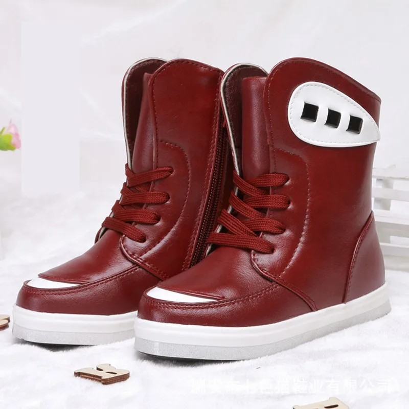 Autumn Winter Fashion Design Genuine Leather Children Lace up High Boots Kids Girls High Quality Cow