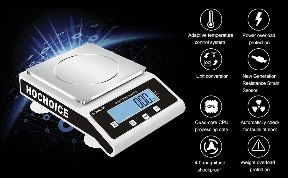 MAX Capacity:600g, Accuracy:0.01g Hochoice Accuracy:0.01g Laboratory Digital Analytical Balance High-Precision Electronic Scales Industrial Scale Jewelry Scales Strain Sensor ABS Windshield