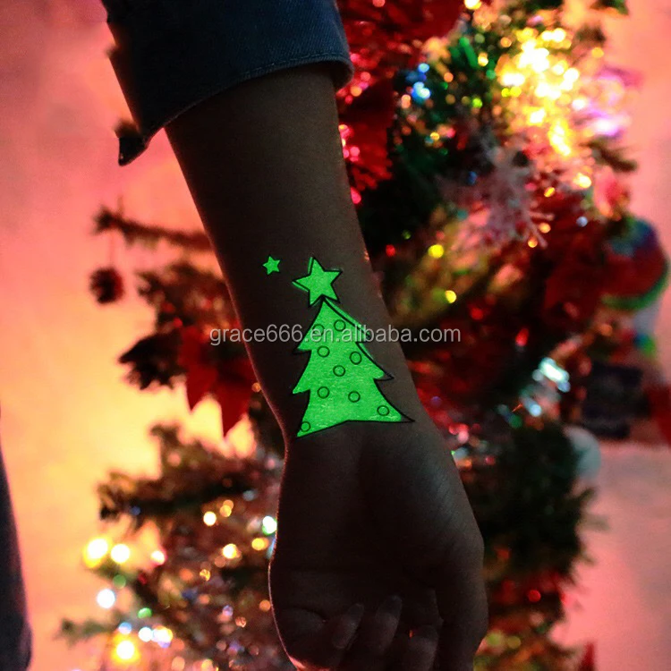 

Environmental night light tattoo sticker Christmas party night light sticker personality fashion waterproof tattoo, Green