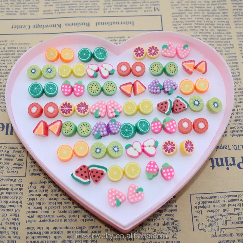 

Cute Lovely Tiny Children's Kid's polymer clay Stud Earrings Fruit flower designs