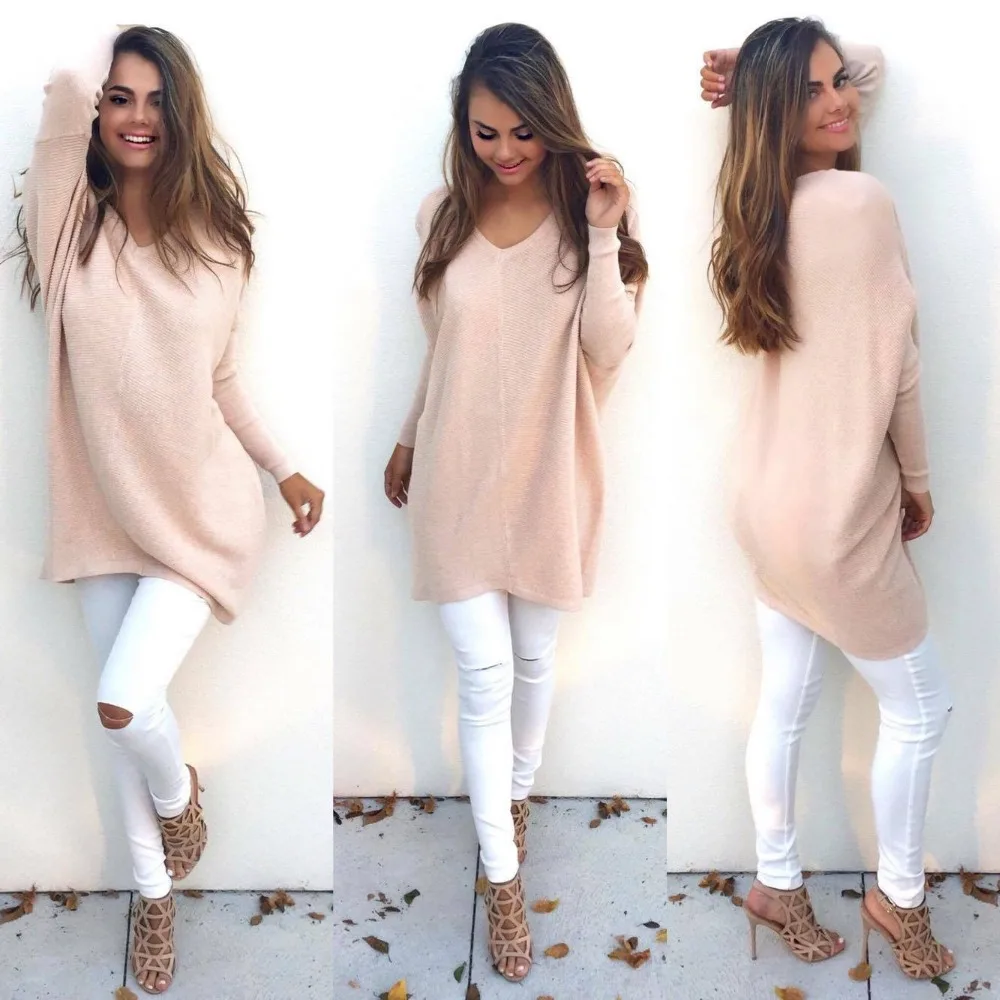 

Sweater Tops Women 2018 Autumn Winter Long Sleeve Plus Size Pullovers Elegant Women Loose Female Sweater Clothing, White/blue/black/pink/gray
